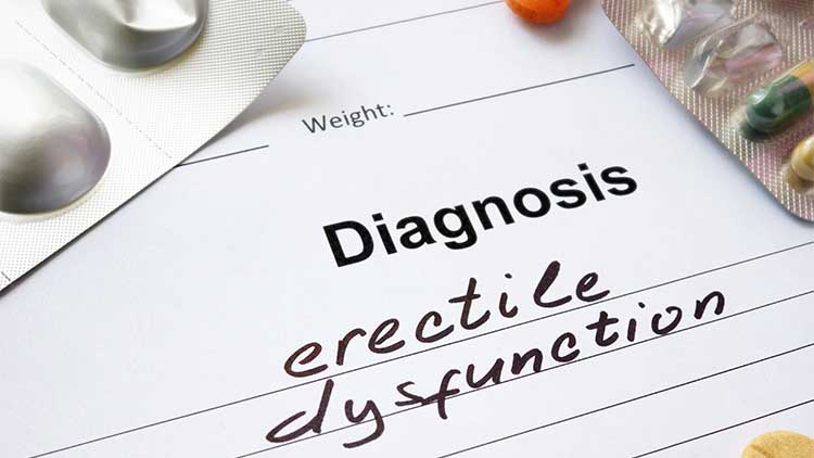 Diagnosis erectile dysfunction written in the diagnostic form and pills.