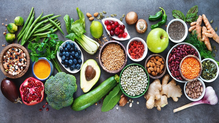 healthy diet products spread around the table