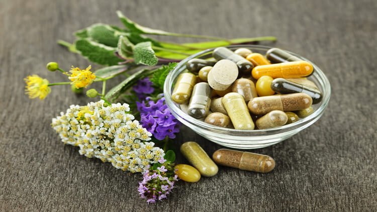 herbal supplements in a bowl